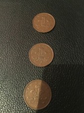 3 New Pence 2p coins 1981