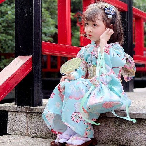 Children Kimono Yukata Japanese Clothing Suit Girl Flower