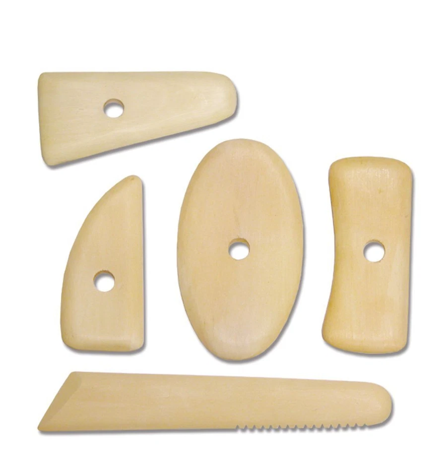ROYAL & LANGNICKEL 5 WOODEN RIB CURVING TOOLS BOXWOOD POTTERY CLAY CERAMIC MODELLING SCULPTING