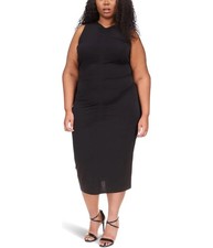Michael Kors Womens Ruching Sleeveless Midi Dress, black, Plus Size, 2X