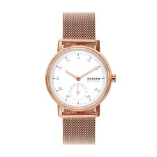Image of Skagen Kuppel Lillie Two-Hand Sub-Second Rose Gold-Tone Stainless Steel Mesh Wat
