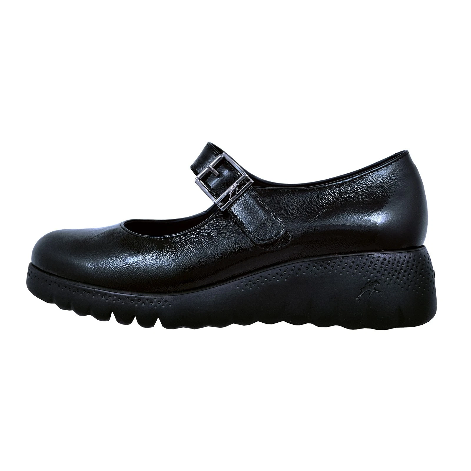 Fluchos Live: Women's Comfortable Lightweight Black Leather Wedge Shoes F2247