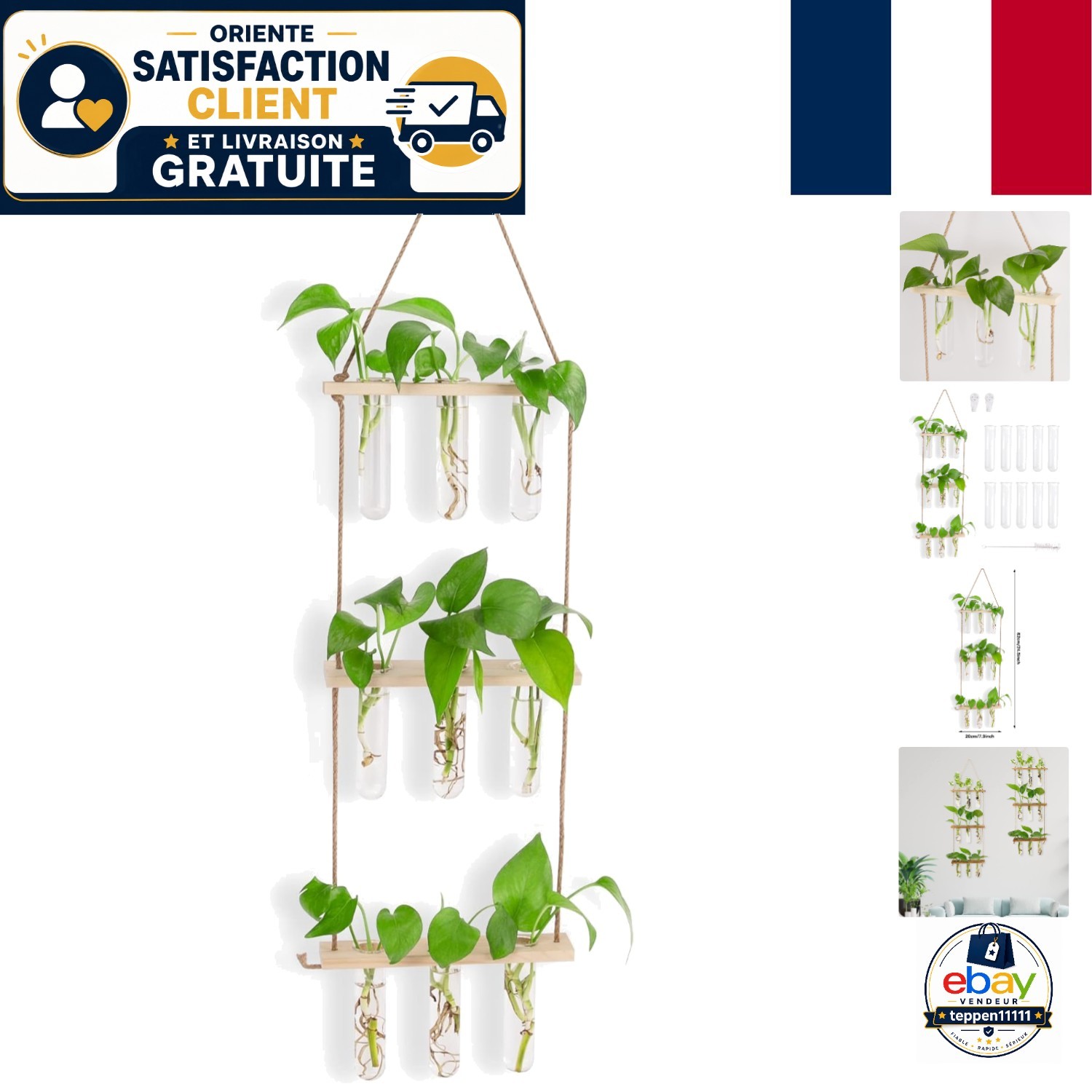 Support terrarium 3 étages avec 10 tubes de bouturage pour déco intérieure