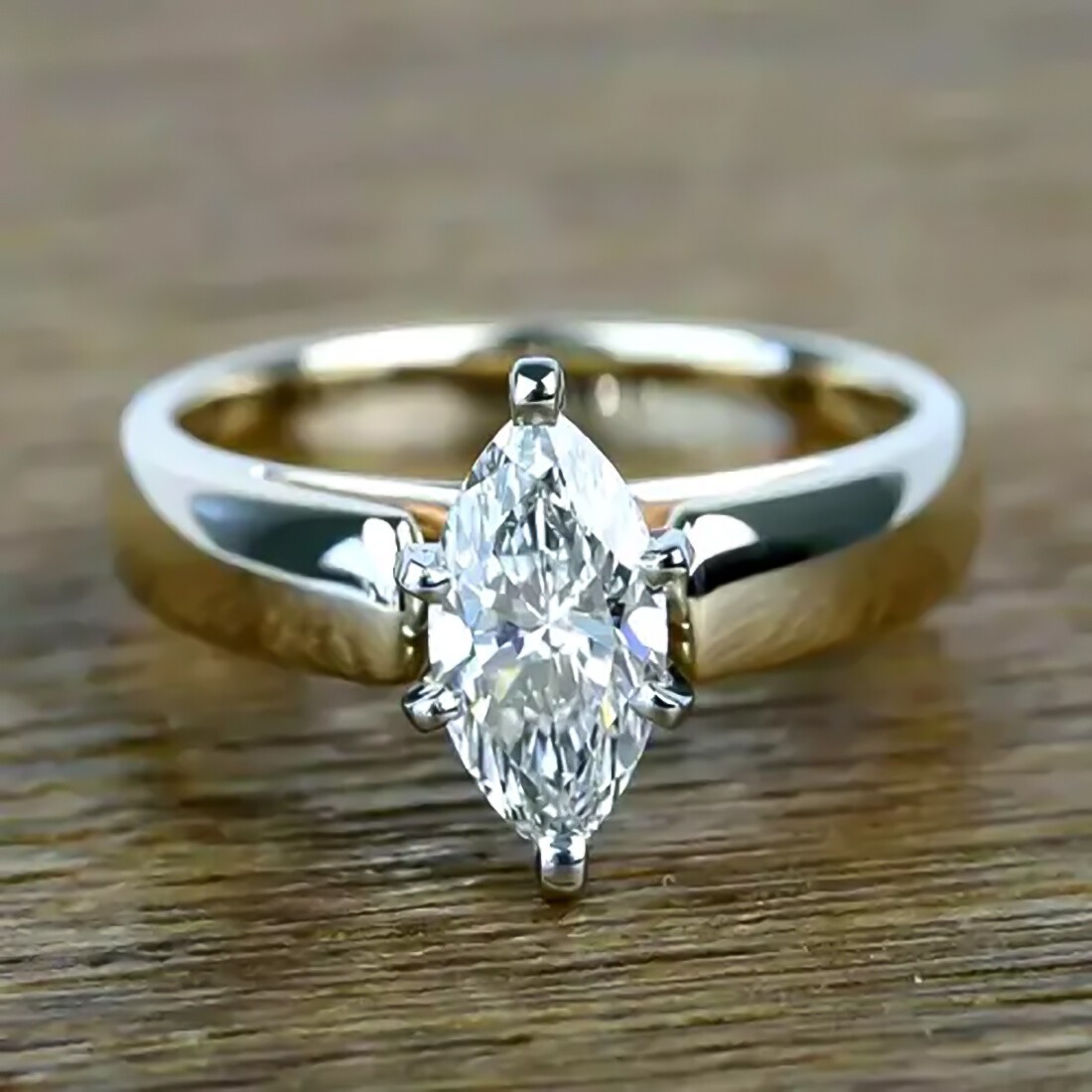 1.00 Ct Certified Marquise Cut White Diamond Ring In 925 Sterling Silver