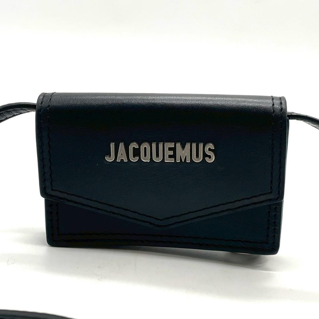 JACQUEMUS Le Porte Azur Card Case Shoulder Bag Black Leather