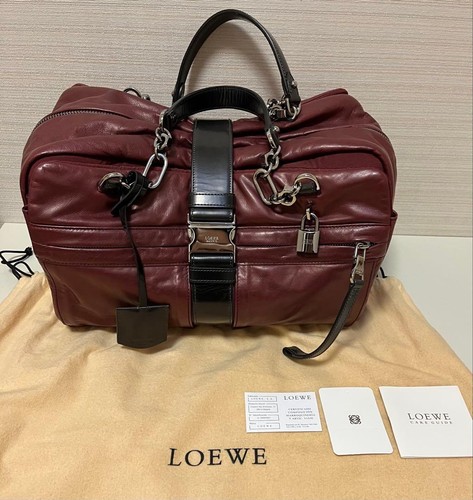 Loewe Lola 30 Bordeaux Leather Handbag with Silver Chain