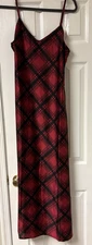Rachel Zoe Black and Red Plaid Maxi Slip Dress Size M Satin Christmas Holiday