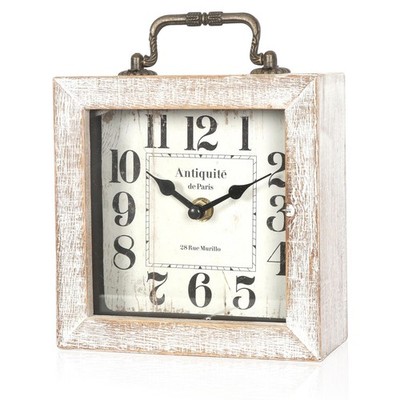 Retro Desk Clock, White Vintage Wooden Table Clock,