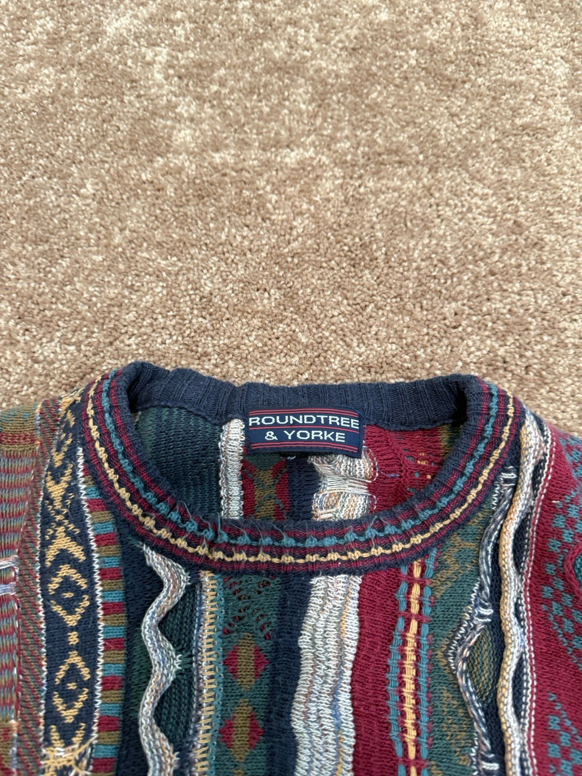 Vintage Roundtree & Yorke Earth Tones Coogi 3D Style Textured Knit Sweater image 4