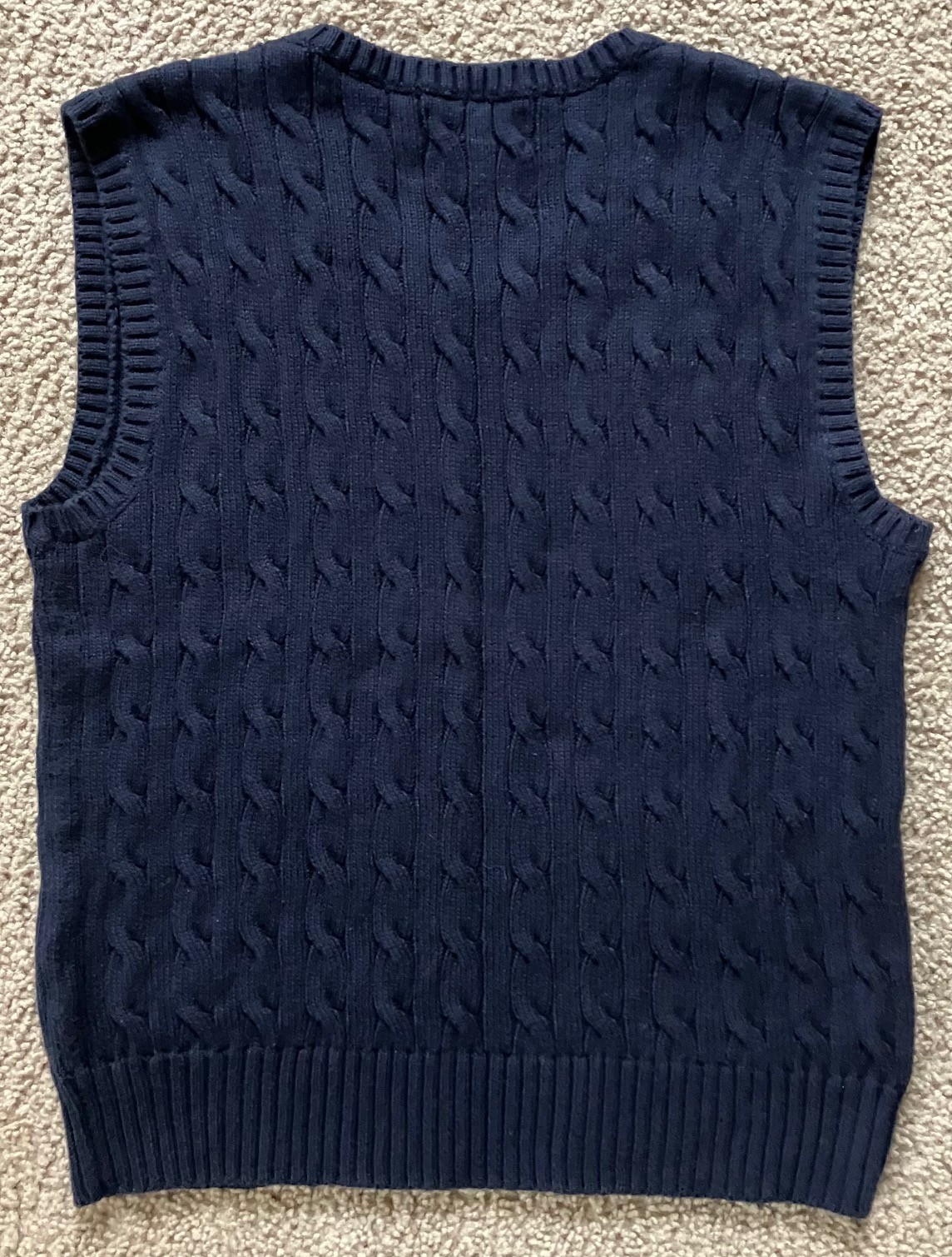 Polo Ralph Lauren Boys Cable Knit Vest Sweater M 10-12 Navy Blue Cotton Red Pony thumbnail 2