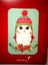 Papyrus Christmas Owl Knit Hat Holiday Boxed Note Cards 20 Ct Gold Seals 5"x4"