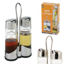 Oil & Vinegar Bottle Set Glass 100ml with Metal Holder Kitchen Tableware 20cm
