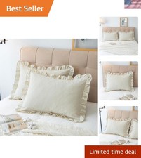 100 Cotton Beige Pillow Shams Set of 2 with Ruffle Trim - Cozy Bedroom Upgrade