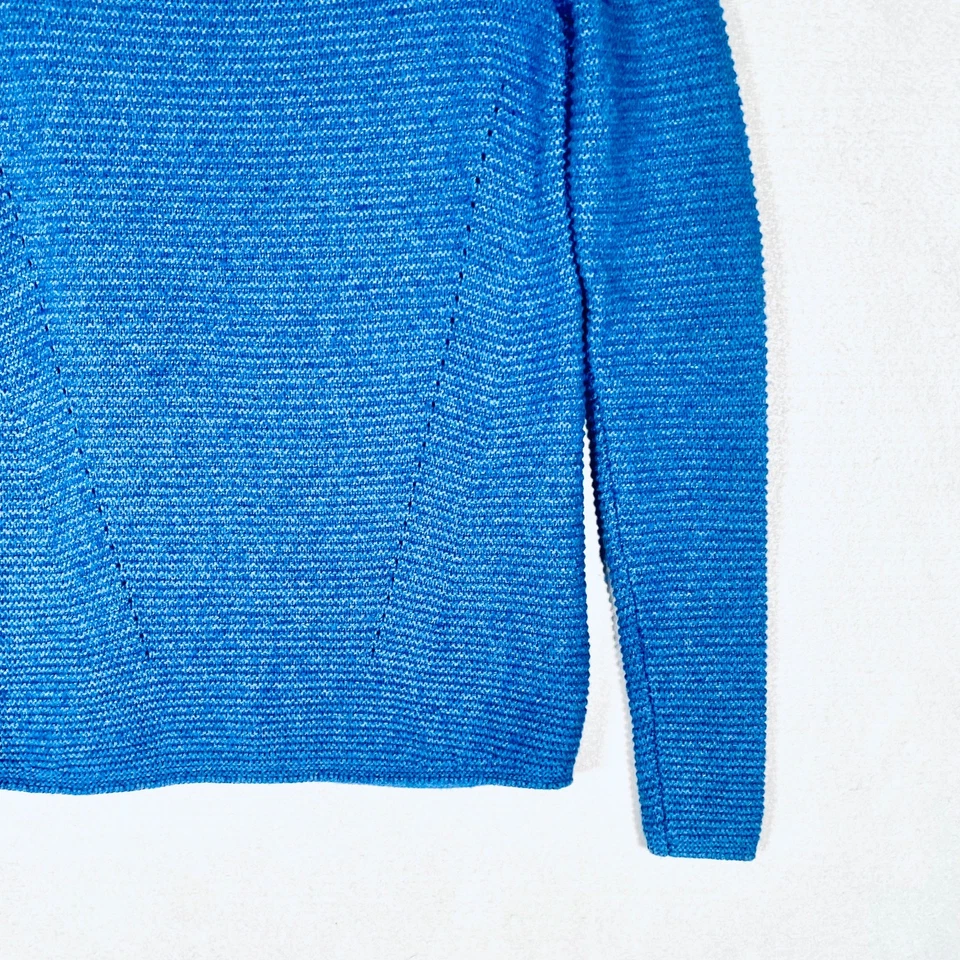 J Mclaughlin свитер женщин S синий хлопок шерсти насмешливый шеи вафли вязаный пуловер - Изображение 2 из 4