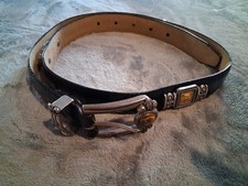 Brighton Museum Belt Large Ladies Black Leather Silver Brass Buckle 39in