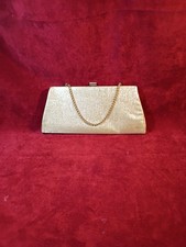 Vintage gold lame clutch 10 in gold chain 9.5 across 4.5 high 1 in deep