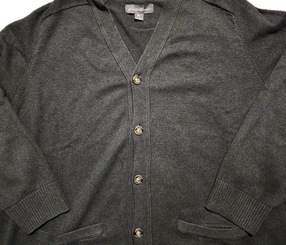 Suéter Eddie Bauer Para Hombres 3XL Gris Lana Algodón Cárdigan Abuelo Botones Bolsillos Foto 2 de 4