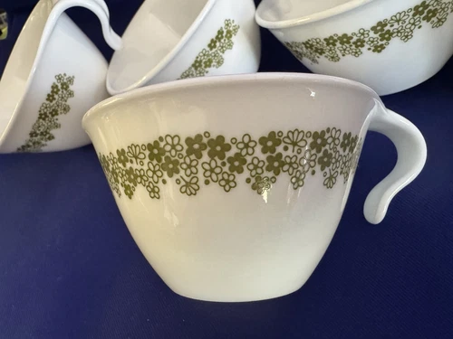 Set of 6 Vintage Corelle Spring Blossom Crazy Daisy Hook Handle Coffee/Tea Cups