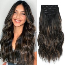 Clip in Hair Extensions for Women, Natural Black Dark mix light brown, 20 I...