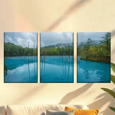 3pcs  Blue sunset lakeside  Wall Art Canvas Framed 50x70cm