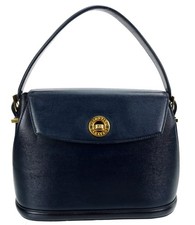 Authentic VALENTINO Navy Blue Gold Leather Flap Top Bucket Shoulder Bag Italy
