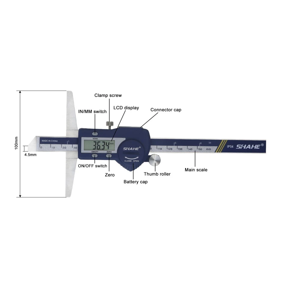 SHAHE Depth Vernier Caliper Micrometer 150/200/300 mm Digital  Depth Caliper - Image 2 of 4