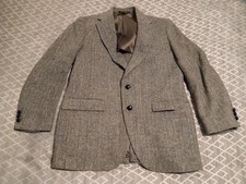 Stafford Harris Tweed Herringbone Pure Wool Blazer Sport Coat Men's Gray READ