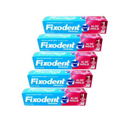 5 Pack Fixodent Original Denture Adhesive Cream 2.4Oz Each