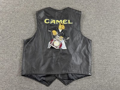 Vintage Joe Camel Vest Mens 48 Black Leather Biker Motorcycle 90s Cigarettes