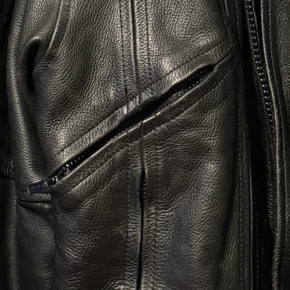 Chaqueta de cuero River Road para hombre 46 negra cremallera completa motocicleta motociclista bolsillos con cremallera Foto 2 de 4