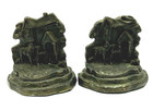 Antique Armor Bronze Bookends Pair House, Horse & Couple A Welcome Guest
