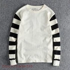 Vintage Mens Striped Long Sleeve T-Shirts Casual Crew Neck Motorcycle Top