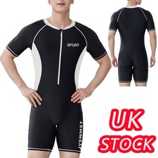 UK Men Round Neck Swimming Costume One-piece Swimsuit Short Sleeve with Leotard