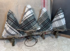 Prim & Rustic Green Plaid Tree Bowl Fillers ~ Ornaments ~ Tucks ~ Set of 4