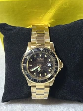 Invicta Watch Mens Gold Tone Stainless Black Dial Date Pro Diver 40mm 26975