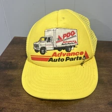 VTG Advance Auto Parts PDQ Trucker Hat Yellow Truck Rare