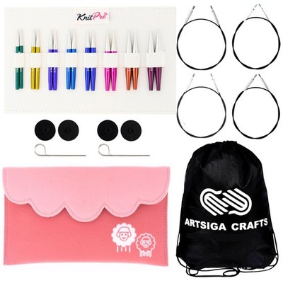 KnitPro Zing Mini Set 2 inch Circular Knitting Needles Size 2.5, 2-Inch, Pink 