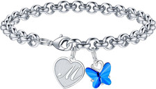 Initial Charm Bracelets for Girls - Crystal Butterfly Bracelets for Teen Girls G