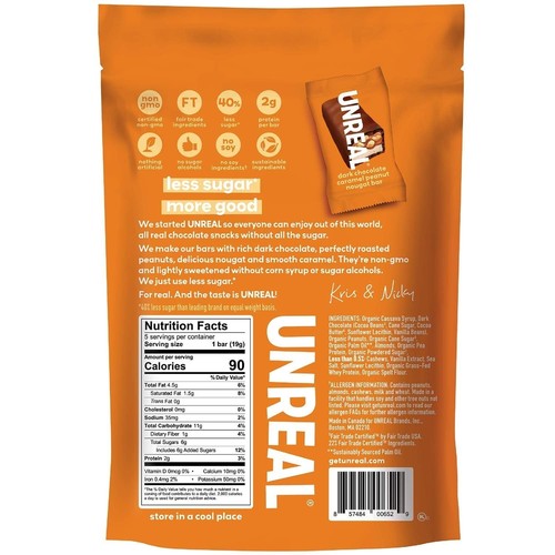 Barra de turrón de cacahuete caramelo chocolate oscuro Unreal, caramelo no transgénico 3,4 oz - Imagen 2 de 15