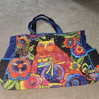 Laurel Burch Cotton Canvas Shoulder Bag Lg Tote Purse Mother Daughter In Flowers