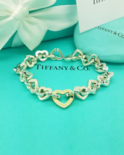 Tiffany & Co. 18ct 750 Yellow Gold Heart Link 8.25" Silver Bracelet, UK Hallmark