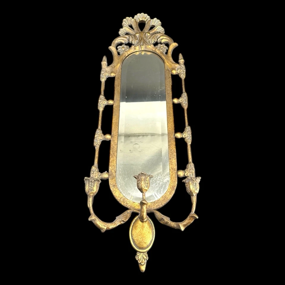 "Par de espejos apliques de velas de latón de filigrana adornados de colección 36"" H" Foto 3 de 4