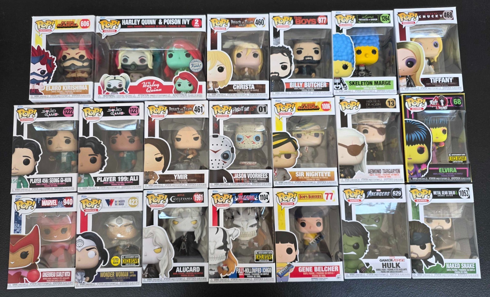 Funko Pop Mixed Lot of 20 Anime TV Horror Marvel DC Games Squid Game Attack on T