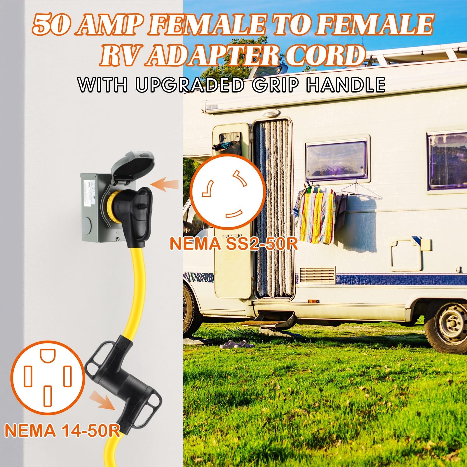 Kanayu 1.5FT 50Amp RV Generator Adapter Cord Compatible with NEMA SS2-50R to ...