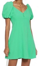 ALICE + OLIVIA “DANA” Puff Sleeve Mini A-Line V Neck Green Dress Women’s Size 4