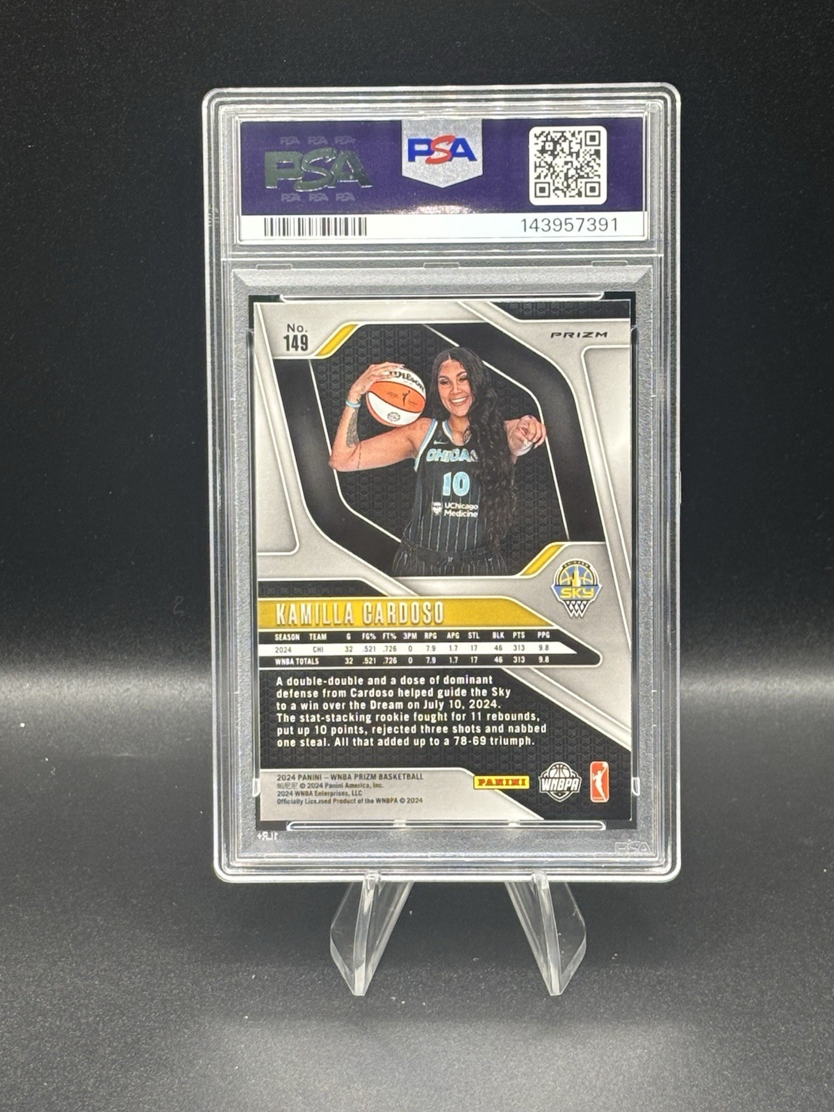 2024 Panini Prizm WNBA Kamilla Cardoso Blue Velocity #149 Rookie Card MT PSA 9 view 2