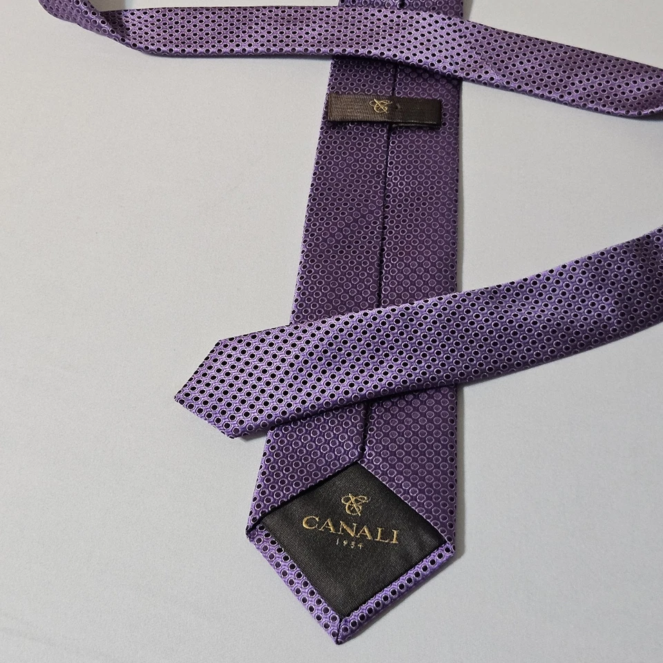 CANALI 男式 100% 真丝领带豪华紫色几何艺术二手状况完好意大利制造 — 第 3/4 张图片