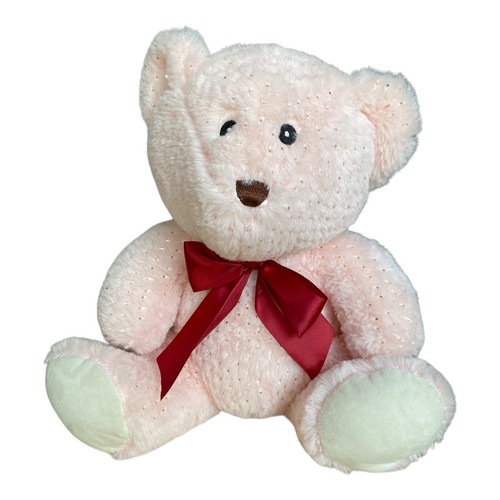 Teddy Bear Girl Women Soft Pink Glitter Bow Christmas Gift Present Med 11" H. - Picture 12 of 12