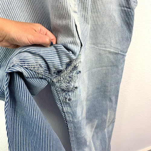 Vintage Big Smith Hickory Stripe Overalls Coveralls Workwear 42x27 C DESTROYED - Picture 3 of 4