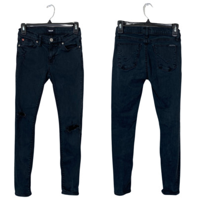 Hudson Womens 25 Krista Low-Rise Super Skinny Ankle Distressed Denim Jeans Black